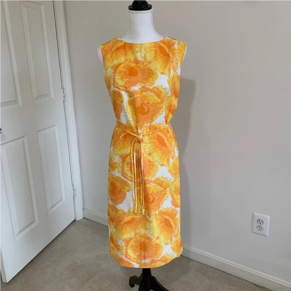 Dresses & Skirts - Vintage Vibrant 1960s Orange Floral Print Cotton Drop Waist Scooter Dress Size S